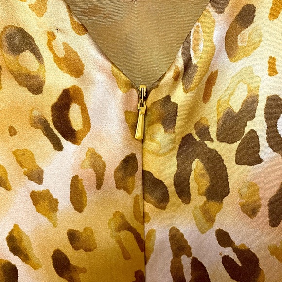 Blushe Impressions Like New Gold Brown Animal Print V Neck Silk Slip Dress Sz 16 - Picture 5 of 6